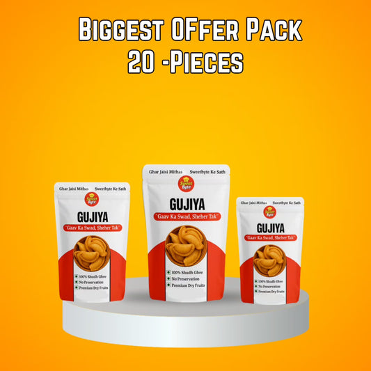 SweetByte Family Gujiya Box – 20 Pieces (10 Classic + 10 Dry Fruit) | Biggest Festive Offer