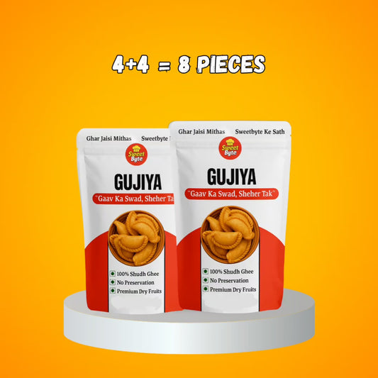 SweetByte Premium Gujiya Pack – 8 Pieces (4 Classic + 4 Dry Fruit)